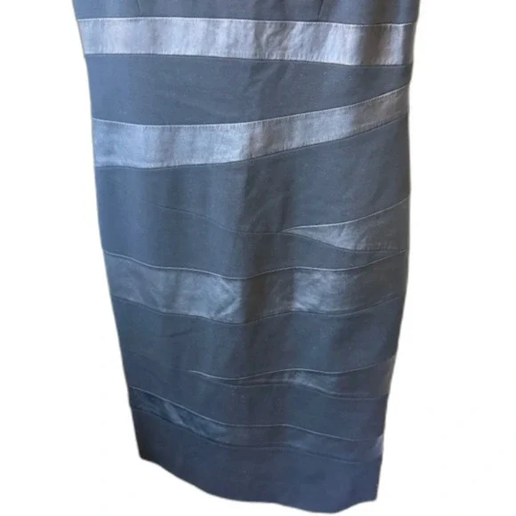 Lafayette 148 NY Black Sheath Dress Real Leather Stripe Detail Size 8 Cocktail - Picture 2 of 9